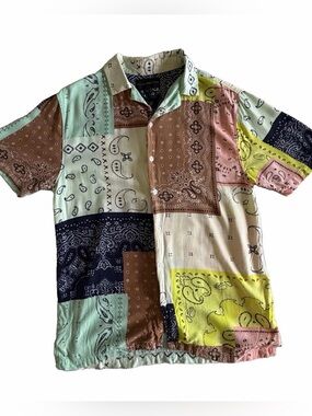No Boundaries Shirt Mens S Bandana Paisley Button Up Streetwear Festival Boho